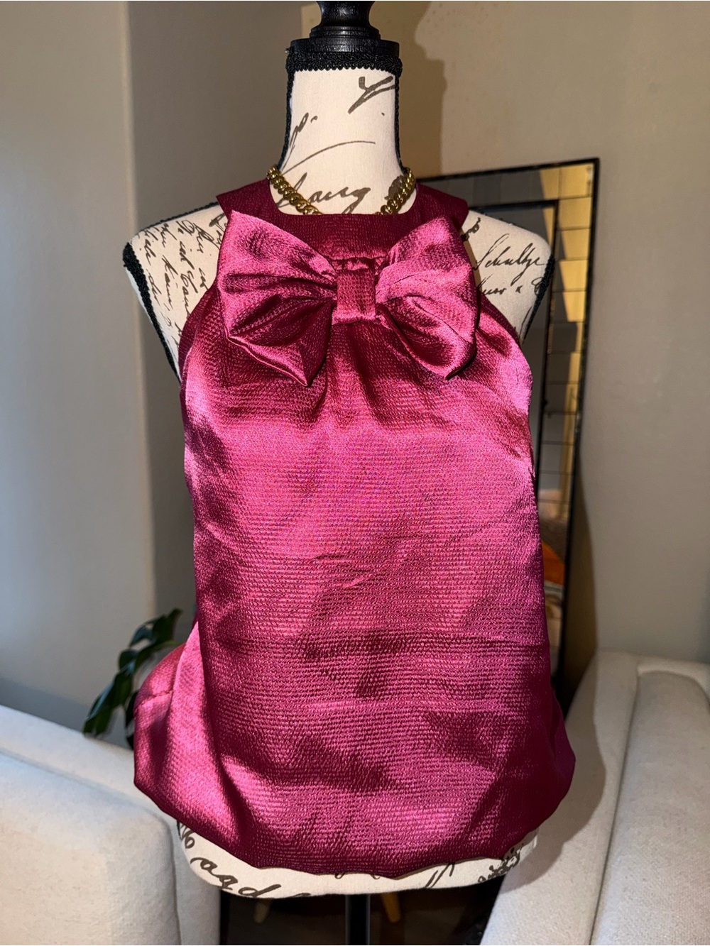 Satin Bow Halter Dress - Magenta